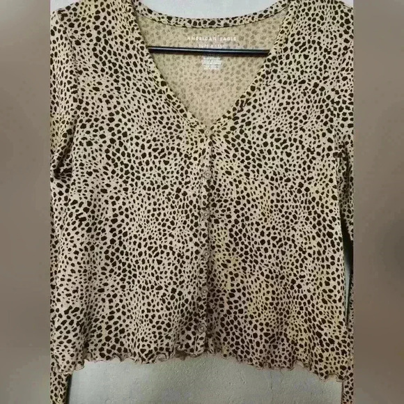 American Eagle soft & sexy plush cardigan leopard size xs brown - Picture 2 of 4